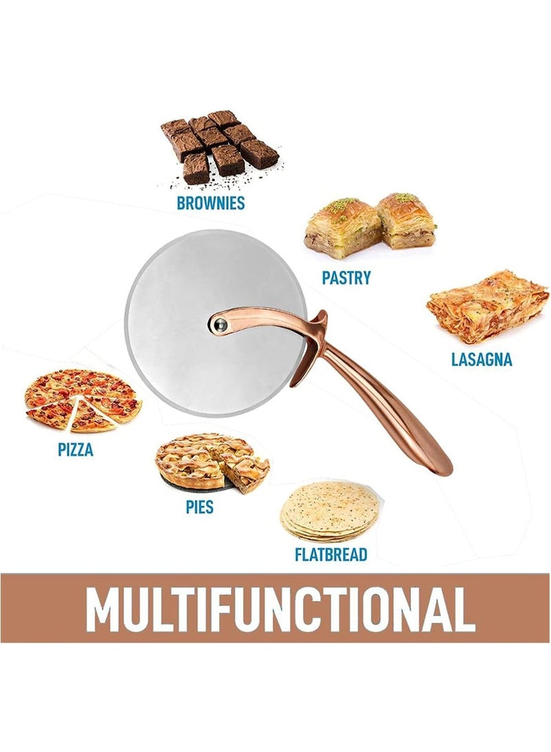 هابي هوم قطاعة بيتزا نحاسية بشفرة حادة للتقطيع السريع والدقيق – قطاعه بيتزا قوية بمقبض مريح وثابت، أداة مطبخ متينة لتقطيع البيتزا، الفطائر والمعجنات، تصميم أنيق للاستخدام المنزلي والاحترافي - Image 2